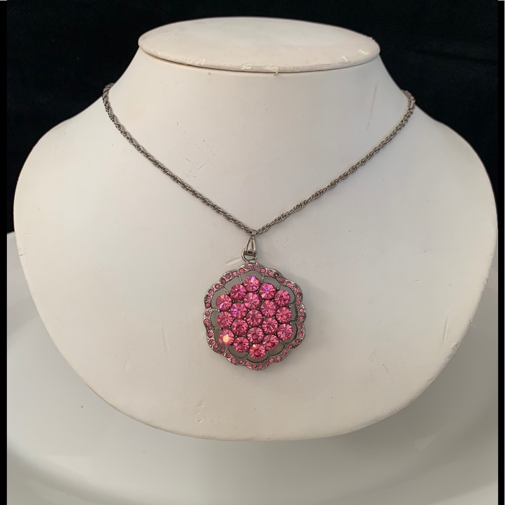 NWOT silver with pink stone necklace